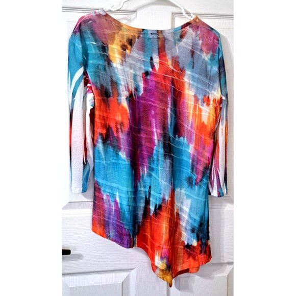 Jess & Jane Women's M Multicolor Long Sleeve Hi-Lo Hem Round Neck - Picture 3 of 8